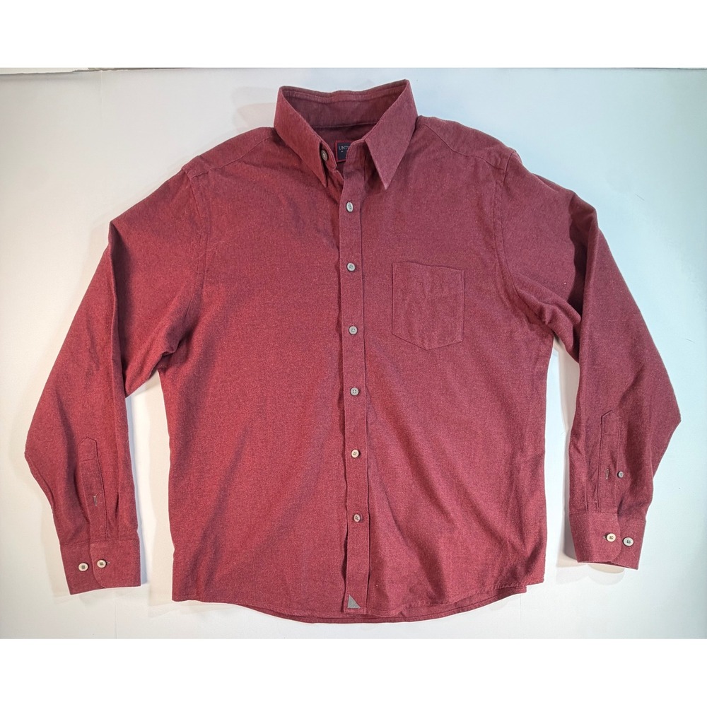 UNTUCKit Mens Large Burgundy Flannel Button Down Shirt Cotton Long Sleeve Red